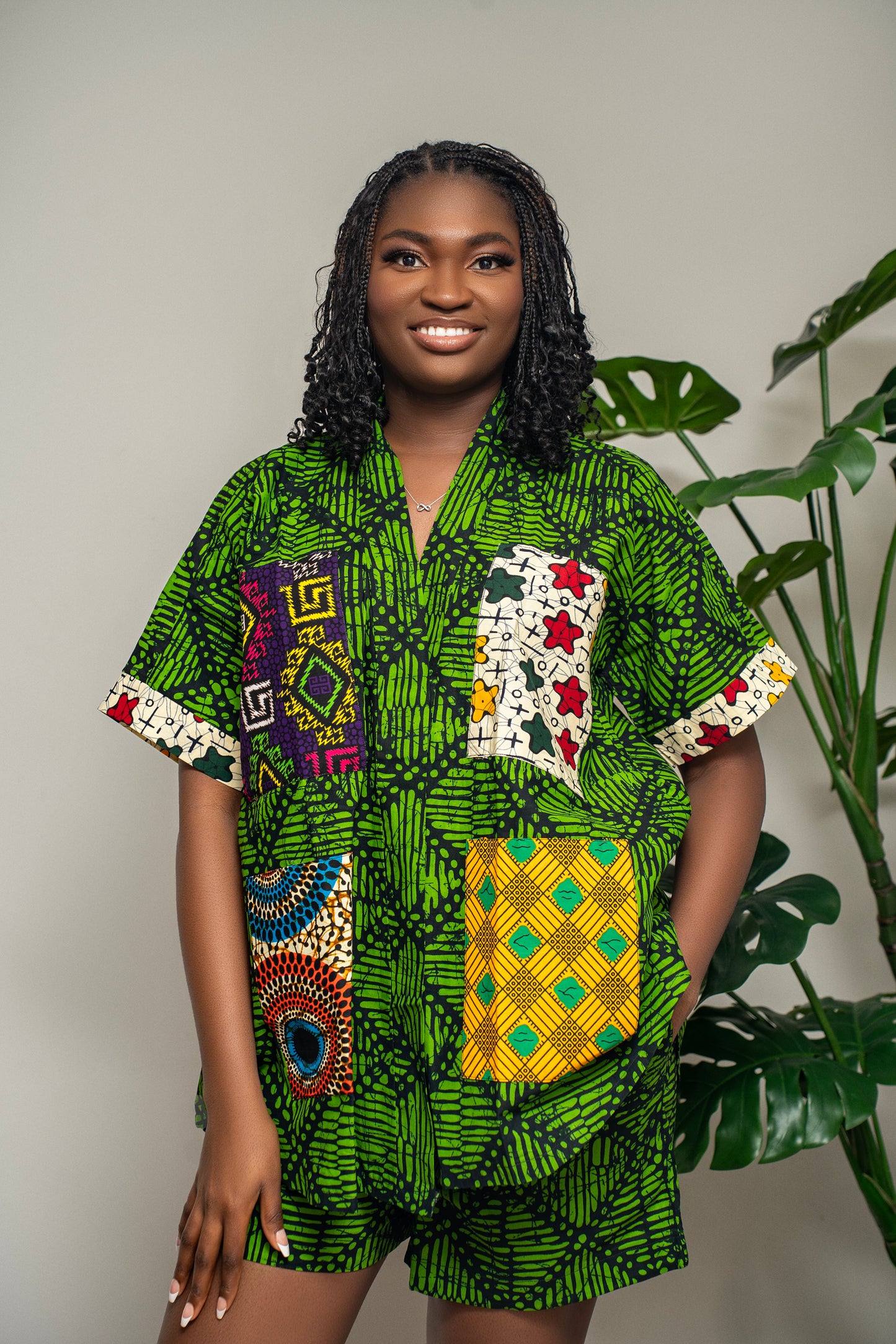 African Print Top and Short - Vibrant Tribal-Inspired Sunburst Design