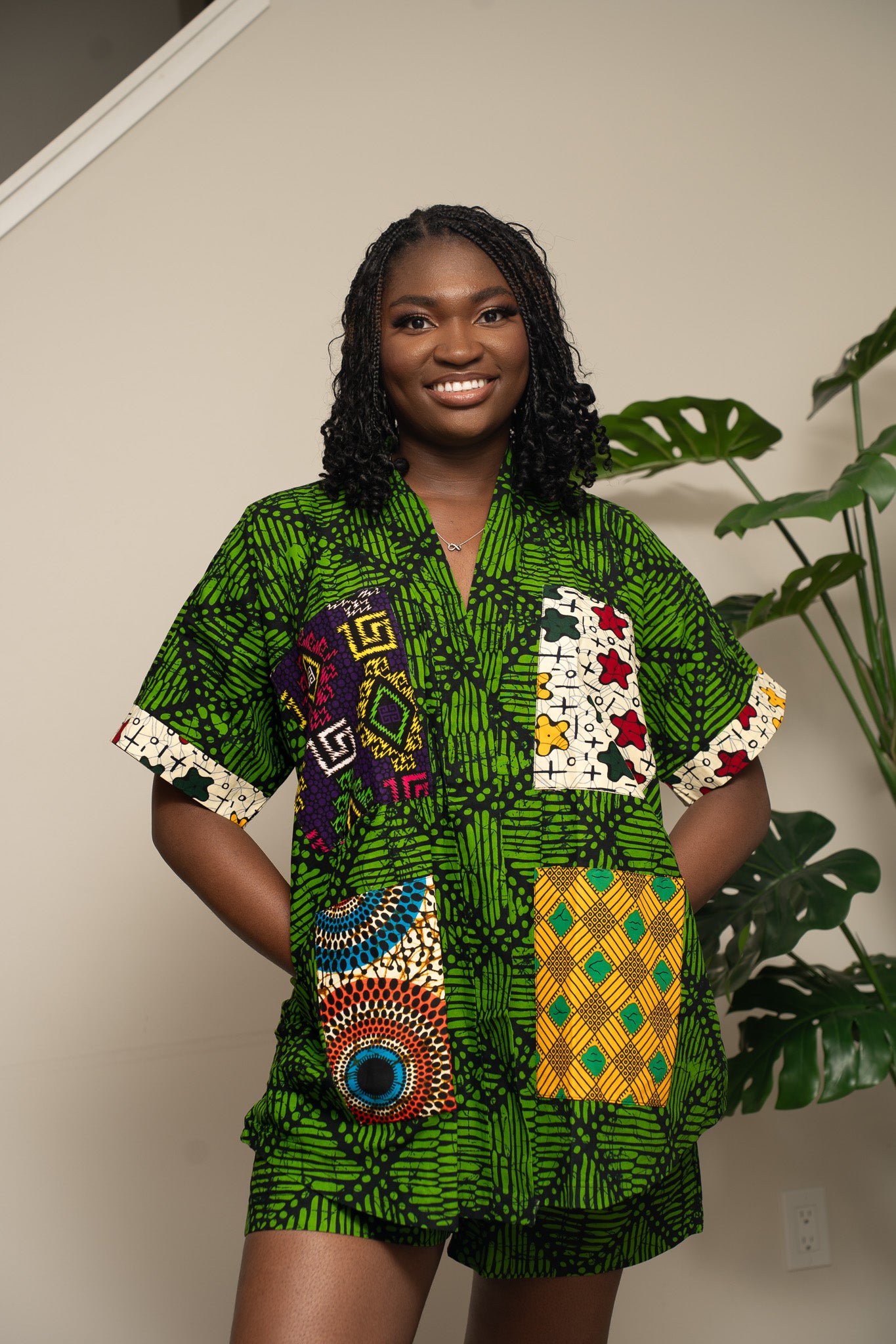 African Print Top and Short - Vibrant Tribal-Inspired Sunburst Design