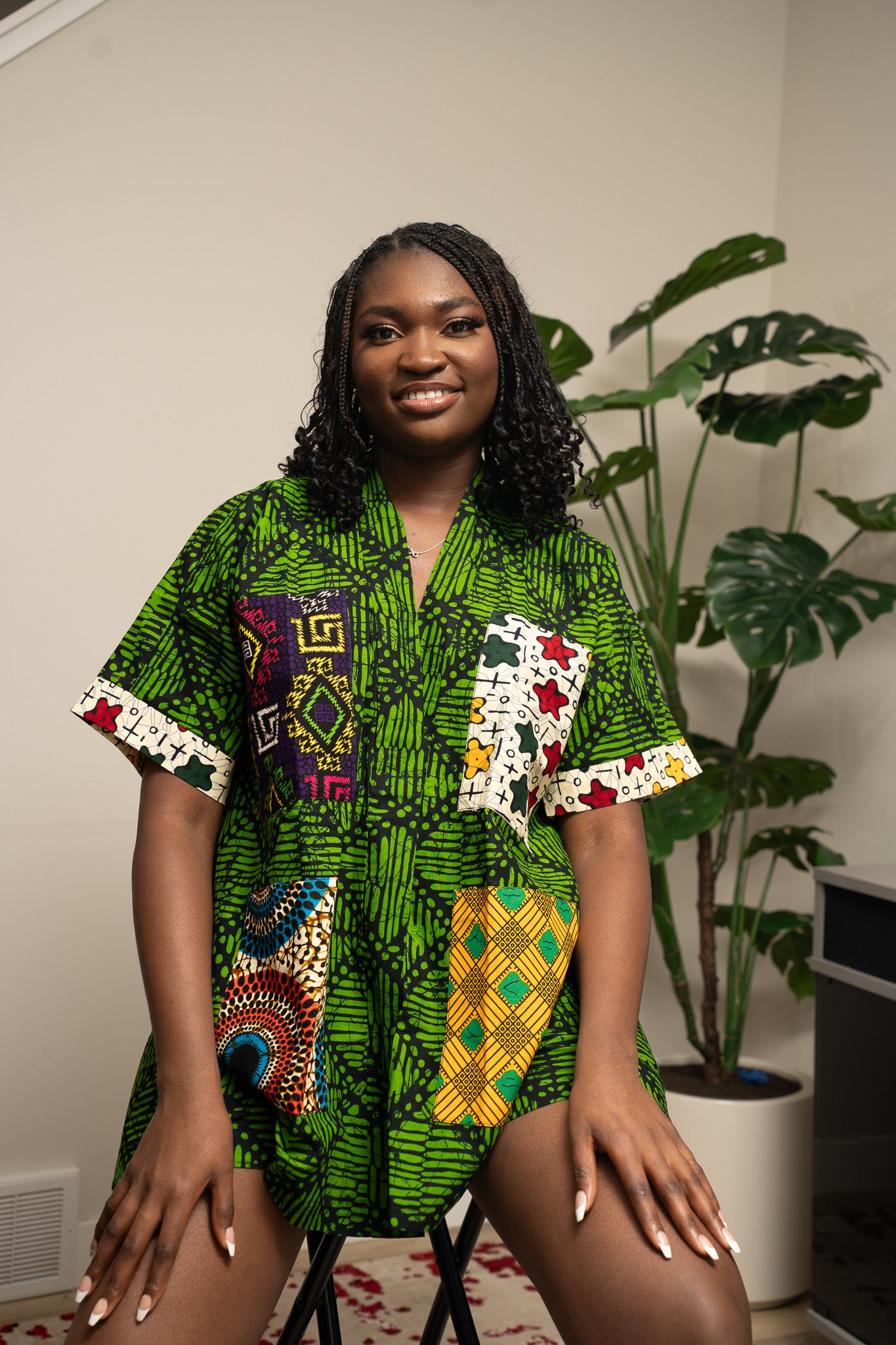 African Print Top and Short - Vibrant Tribal-Inspired Sunburst Design